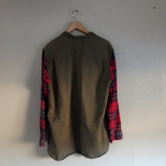 Olive Green and Red Plaid Button-Up Shirt ( Bag N ) - Picture 3 of 3